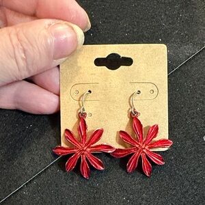 Red Flower Drop Earrings - Women Jewelry